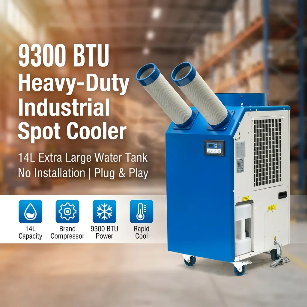 OEM 14L tanque grande 2700W potencia 9300BTU compresor rotativo enfriador de punto portátil aire acondicionado Industrial para taller