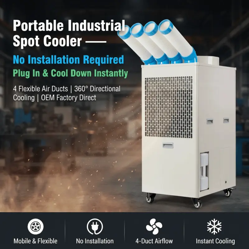 Aire acondicionado portátil industrial con logotipo personalizado OEM, 110V, 220V, 380V, multivoltaje, MOQ bajo, suministro directo de fábrica